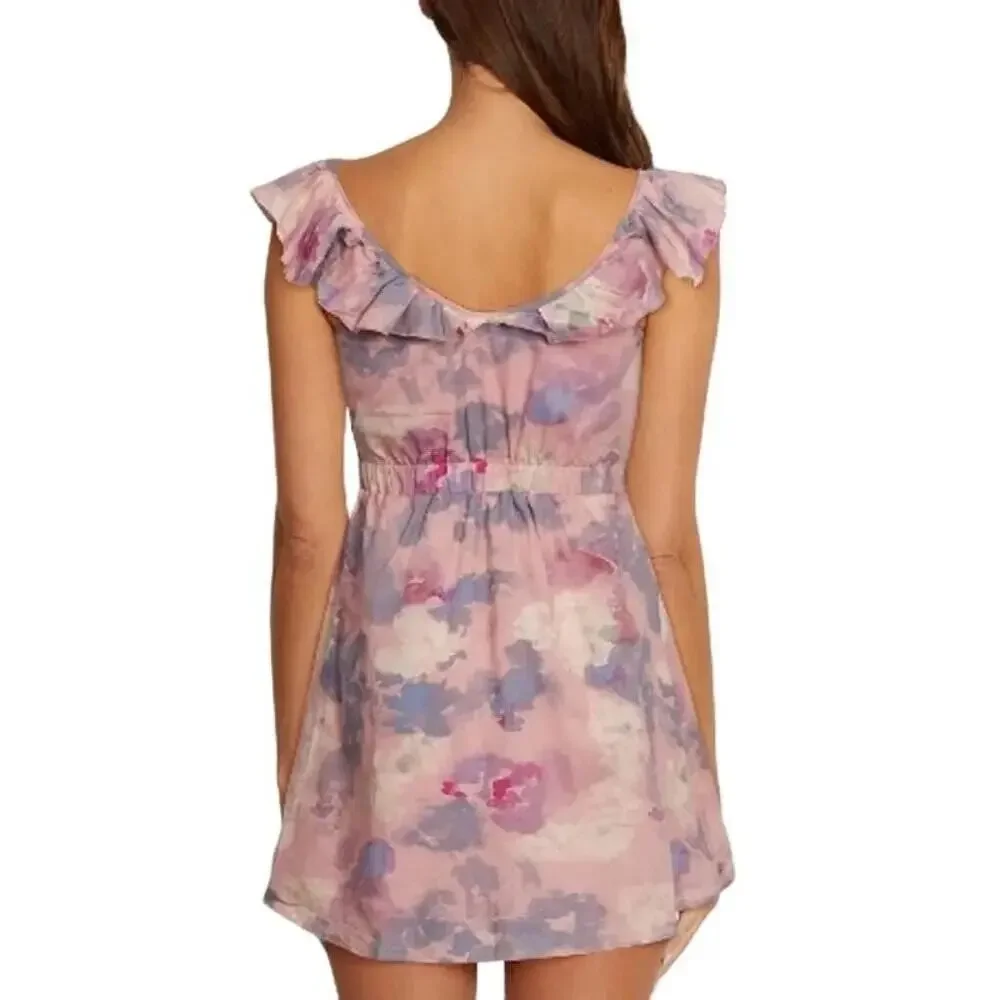 WILDFOX Blair Abstract Watercolor Dress NWT $138 Pink Purple Mini Size XS - Picture 2 of 8